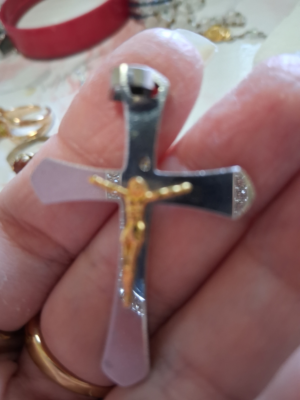 Source Unknown Silver Cross Necklace with Gold Crucifix